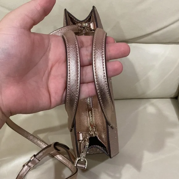 Kate Spade Rose Gold Tinsel Glitter Fabric Sparkle Satchel Purse Bag - Picture 6 of 15